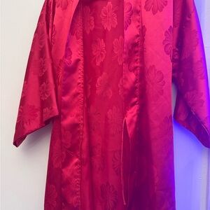 California Dynasty Vintage Red Satin Floral Robe –